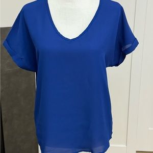 Pink Rose Navy Blue Chiffon Short Sleeve womens shirt